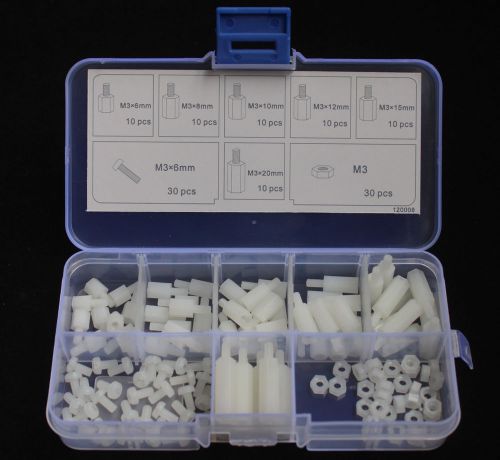 New M3 Nylon white Hex M-F Spacers/ Screws/ Nuts Assorted Kit, Standoff #120008