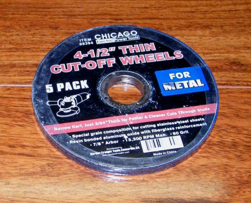 Chicago (663940) 5 Pack of 4-12&#034; Thin Cut-Off Wheels For Cutting Metal  **NEW**