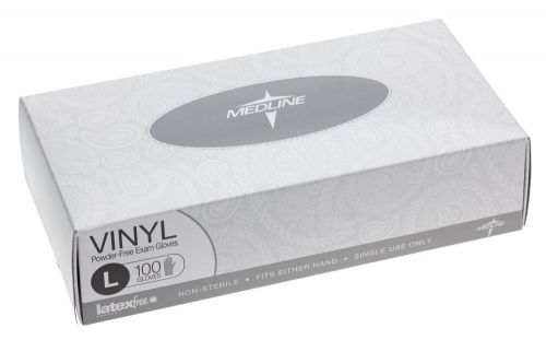 Medline Designer Boxed Vinyl Exam Gloves Powder Free Latex Free Large Box/100