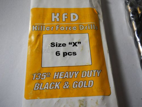 KFD KILLER FORCE DRILLS  SIZE &#034;X&#034; 6 PCS  135 DEGREES HEAVY DUTY BLACK &amp; GOLD