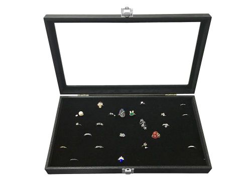 Sodynee glass top black jewelry display case 72 slot ring tray for sale