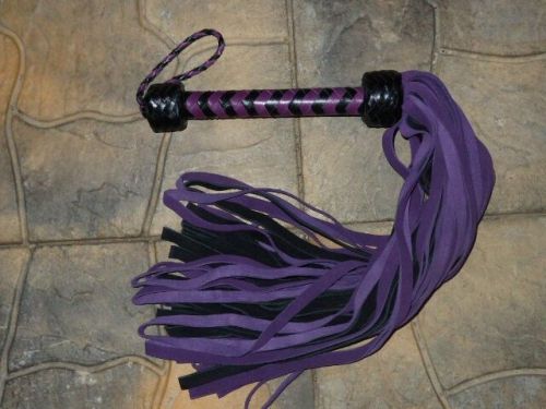 NEW HEAVY Black &amp; Purple Leather Flogger Suede - 72 TAILS - THUDDY HORSE TRAINER