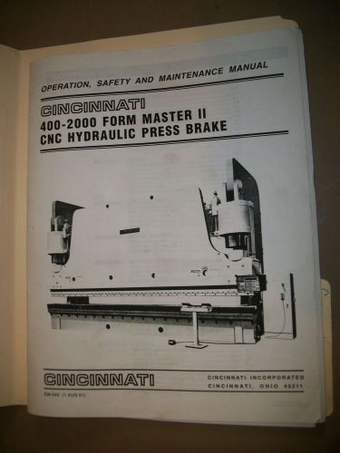 Cincinnati operation, safety, maintenance press brake manual  model 400+2000 for sale