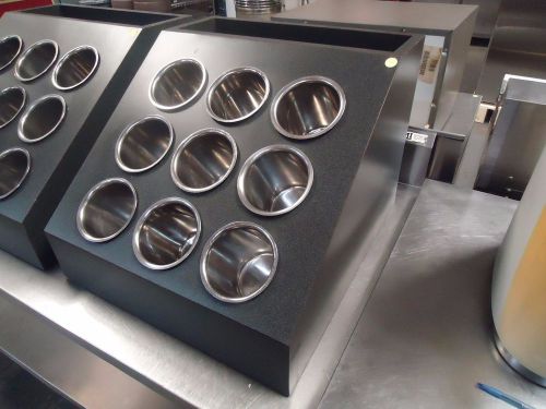 *USED* 9-HOLE CONDIMENT &amp; UTENSIL HOLDER &amp; DISPLAY - STAINLESS STEEL CYLINDERS