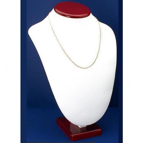 White Faux Leather Wood Necklace Bust Display 12&#034;