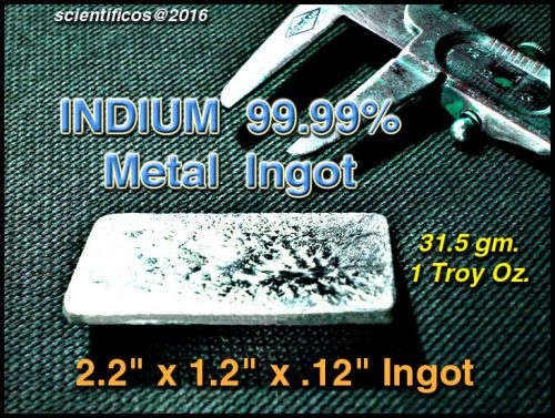 Indium metal ingot 99.99% m.p.314°f/1 troy oz.=31.5gm f/lab or non-tox soldering for sale