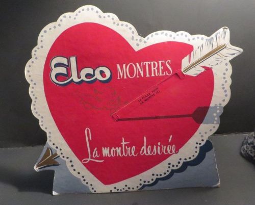 1940s ELCO MONTRES WATCH DISPLAY SPECIAL CUPID  VALENTINE HEART COLLECTIBLE