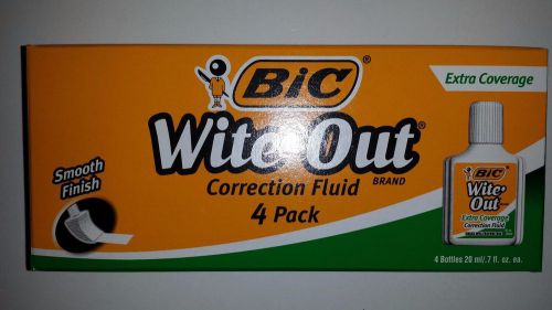 4 Bic Wite-Out Extra Coverage Quick Dry Correction Fluid White 20ml Bottles