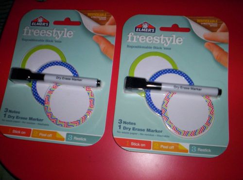 Elmer&#039;s Freestyle Repositionable Stick&#039;ems 3 Notes  &amp; 1 Dry Erase Pen~ LOT OF 2