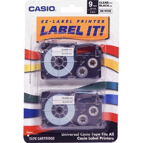 Casio XR-9X2S 9mm Labelling Tape- Black on Clear- Double Pack NEW