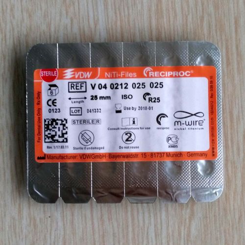 1 pack dental vdw reciproc endo sterille file m-wire niti-files r25 25mm qus for sale