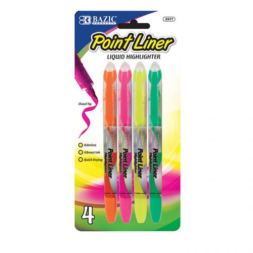 BAZIC Pen Style Fluorescent Color Liquid Highlighters (4/Pack)  of-24