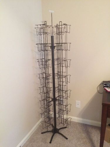 Vtg Postcard Display Rack Wire 84 Slot DVD brown Spins Revolving Stand Great!