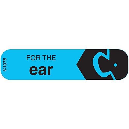 PHARMEX 1-26G Permanent Paper Label, &#034;FOR THE EAR&#034;, 1 9/16&#034; x 3/8&#034;, Blue (500