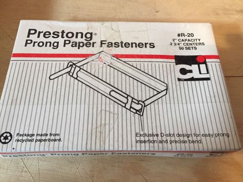 Prestong Prong Paper Fasteners R-20 2&#034; Cap 2.75&#034; Centers 50 Sets NOS