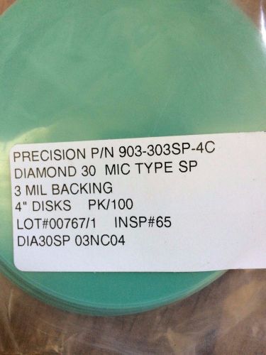 Diamond lapping film  30 Micron 4 inch discs   100 discs  NEW in PACKAGE