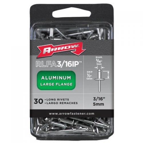 Arrow Fastener RLFA3/16IP Long Large Flange Aluminum 3/16-Inch Rivets, 30-Pack