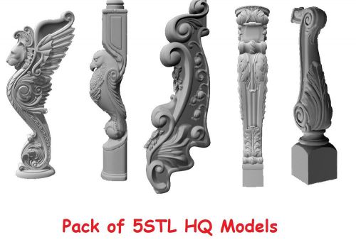 Pack of 5 3d Models STL for CNC Router Engraver Machine Relief Artcam