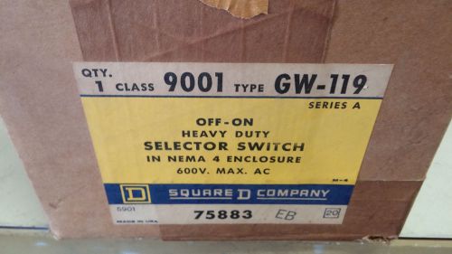 SQUARE D 9001 GW-119 NEW IN BOX OFF-ON HD SEL SW NEMA 4 600V SEE PICS #A17