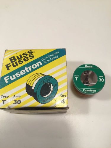 NEW BOX OF 3  T 30 Bussmann Plug Fuse Dual Element 30 Amp 125 V