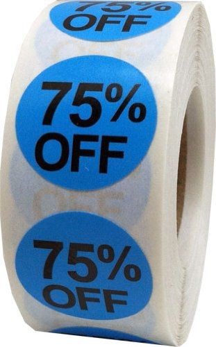 InStockLabels.com 75% Percent Off Stickers - Blue and Black 3/4&#034; .75 Round Self