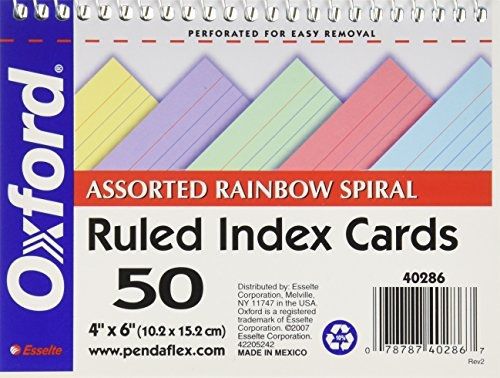 Esselte Spiral Assorted Bound Ruled 4 x 6 Inches Index Cards, Book of 50 (40286)