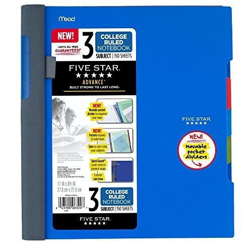Five Star Advance Spiral Notebook-Standard Size, 3-Subject, 150 College-Ruled
