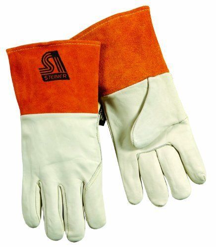 Steiner 0207S MIG Gloves, Tan Grain Cowhide Unlined 4-Inch Rust Cuff, Small