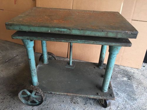 Vintage Industrial Cast Iron Adjustable Die Cart Table