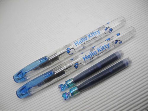 (2 Blue Pens) Platinum Hello Kitty Preppy Stainless 0.3mm Fine Fountain Pen