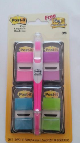Post-it Flag Value Pack plus Highlighter, Bright Colors, 1/2 Inch, Pack of 200