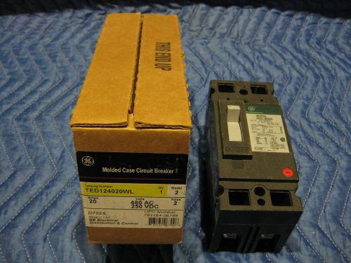 NEW GE TED124020WL CIRCUIT BREAKER 2-Pole 20A, 480V AC, 250V DC,