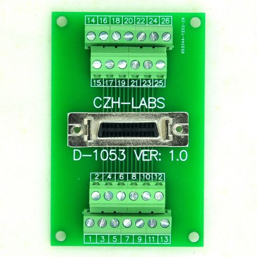 26-pin Half-Pitch/0.05&#034; D-SUB Female Breakout Board, DSUB, SCSI, Terminal Module