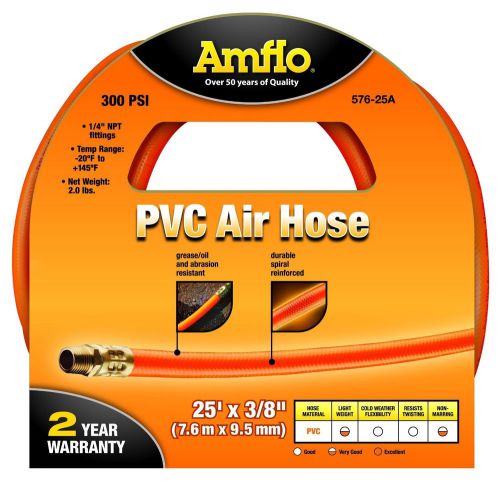 Amflo 576-25A 300 PSI PVC Air Hose 3/8&#034; x 25ft, 1/4&#034; NPT Fittings, New