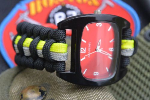 Extreme Black Firefighter Fire Rescue Bunker Turnout Gear 550 Paracord Watch