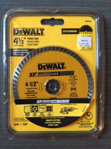 DeWALT XP Diamond 4 1/2&#034; Turbo Rim Smooth Cutting Wet/Dry #DW4701 BRAND NEW
