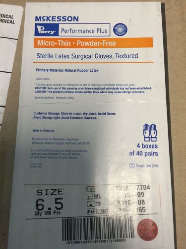 Box of 160 pair: size 6.5 mckesson surgical gloves sterile smooth latex 20-1165 for sale