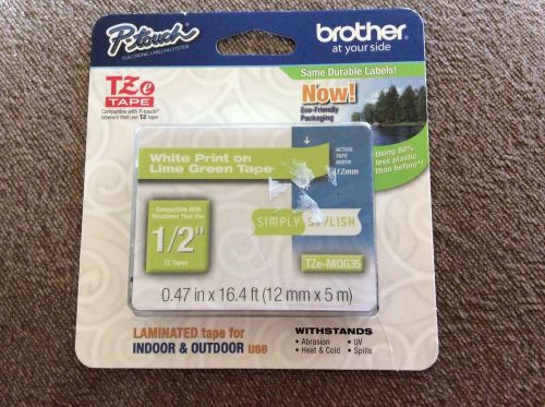 Brother P-Touch TZe-MQG35 WHITE PRINT LIME GREEN TAPE LABEL 1/2&#034; TZeMQG35 NIB