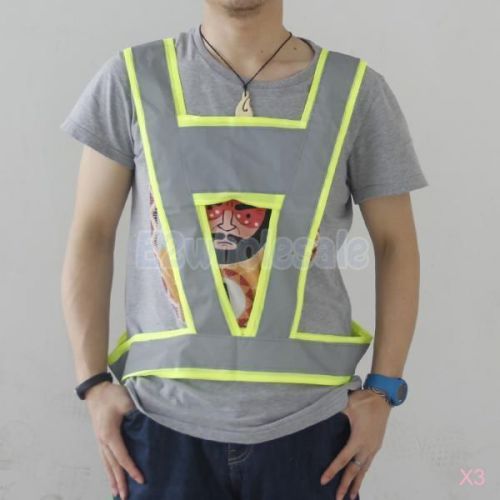 3x Night High Visibility Safety Vest Gray Reflective fluorescent yellow Strips