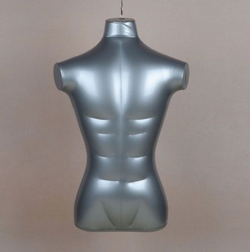 Fashion Display PVC Silver Male Half Body Inflatable Mannequin Dummy Torso Model