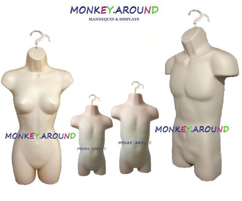 4 Mannequin Male Female Child Infant FLESH Form Display Clothing w/hook hanging