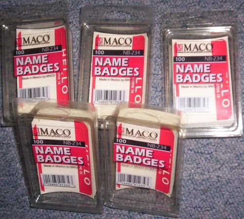 500 MACO Red Border Name Badges - HELLO MY NAME IS- peel &amp; stick-NIP-NR