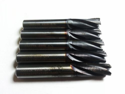 (Lot of 5) 3/8&#034; Hanita Carbide TialN 4 Flute Fine Roughing End Mill (B 49)