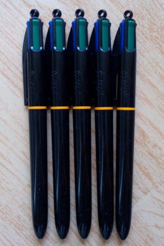 New original 5 x BIC 4 colour BLACK BODY MEDIUM ballpoint pen 4 INKS ONE PEN