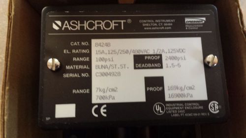B424B 100psi Ashcroft  15A, 125/250/480VAC Pressure Switch  New
