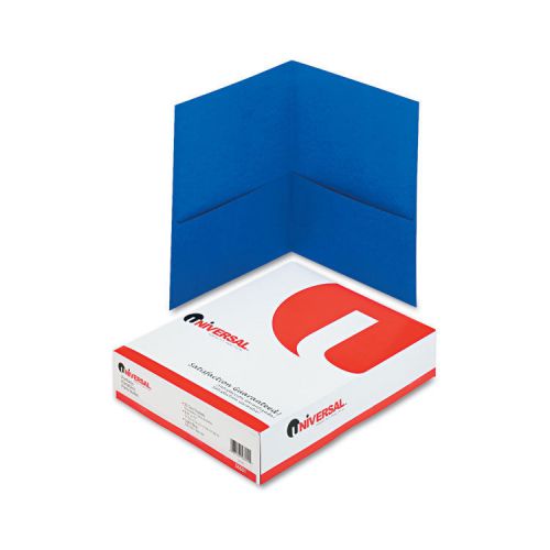 Universal Two-Pocket Portfolio, Embossed Leather Grain Paper, Light Blue, 25/box
