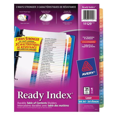 Avery Ready Index Durable Table of Contents Dividers, 31-Tab, Multi-Colored