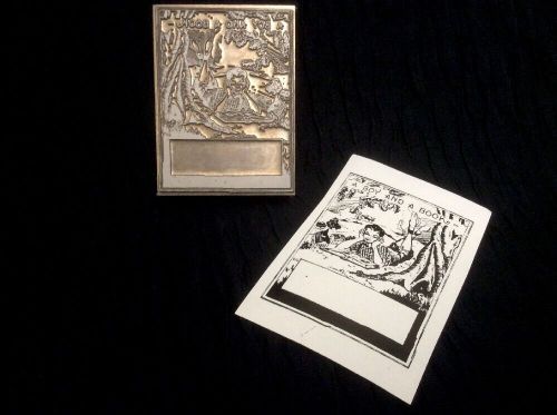 Letterpress print block of bookplate. A Boy And A Book. 3&#034; X 2 1/4&#034;