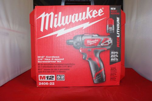 Milwaukee m12 cordless 1/4&#034; hex 2-speed screwdriver kit 2406-22 (8483) for sale