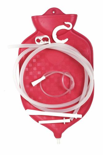 Enema bag kit in red color for colon cleansing with silicone hose (2 quart) for sale